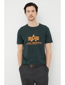 Bavlněné tričko Alpha Industries zelená barva, s potiskem, 100501.353-DarkPetrol