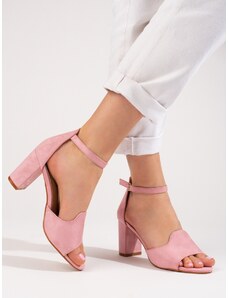 W. POTOCKI Módní sandály dámské růžové na širokém podpatku