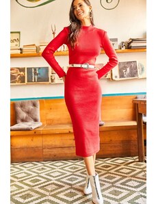 Olalook Dámské červené lycrové šálové šaty s dlouhou košilkou