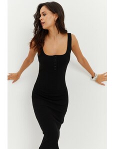 Cool & sexy dámské černé límec košilka na knoflíky midi šaty CG237