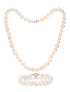 Buka Jewelry | Perlový set náramek a náhrdelník 8 bílý - nugety ST025