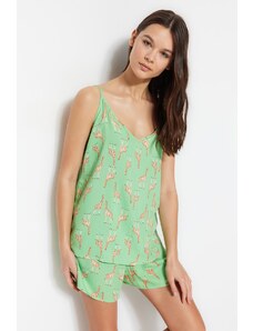 Trendyol Green Animal Pattern Undershirt-Shorts, Woven Pajamas Set