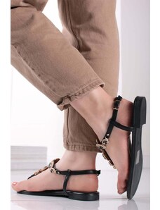 Givana Černé nízké sandály s kamínky Leena