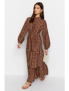 Trendyol Brown Polka Dot Patterned Woven Dress with a Layered Skirt