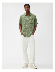 Koton Summer Shirt Short Sleeve Botanical Printed Pocket Detailed Classic Collar