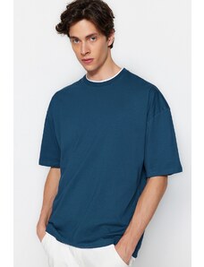 Trendyol Oversize/Wide-Fit Short Sleeve Contrast Piece Detail Basic 1 Cotton T-Shirt