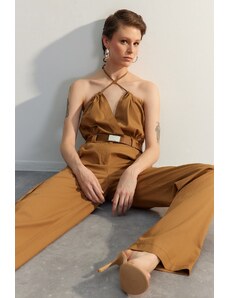 Trendyol Limited Edition Camel Belted Woven Overalls