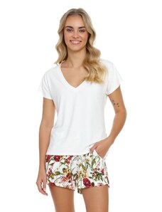 DN Nightwear Dámské pyžamo Naturalia bílé s květinami