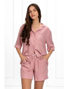 Momenti per Me Lněné dámské pyžamo Karina růžové