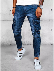 BASIC Tmavě modré pánské džínové kalhoty s kapsami Denim vzor