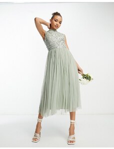 Beauut Bridesmaid 2 in 1 embellished maxi dress with full tulle skirt in sage-Green