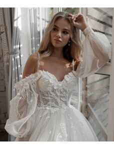 Donna Bridal krásné krajkové svatební šaty s 3D květy + nafouknuté rukávy + SPODNICE ZDARMA