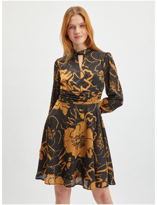 Orsay Hnědo-černé dámské květované saténové šaty - Dámské