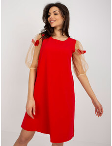 Fashionhunters Velbloudí červené koktejlové šaty s 3D květinami