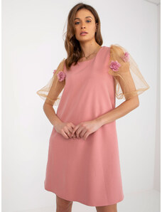 BASIC Růžové elegantní koktejlové šaty s 3D květinami --tmavě růžové Růžová