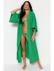 Trendyol Green Belted Maxi Woven Linen Look Kimono & Kaftan