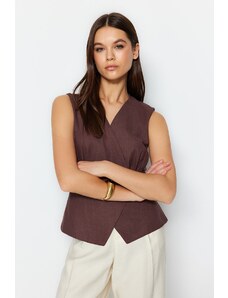 Trendyol Brown Woven Bone Button Detailed Double Breasted Blouse