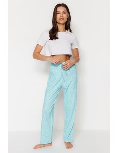 Trendyol Light Blue Floral Knitted Cotton Pajamas Bottoms