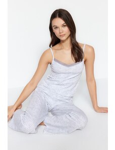 Trendyol Multicolored Striped Lace Detailed Cotton Singlets and Pants, Knitted Pajamas Set