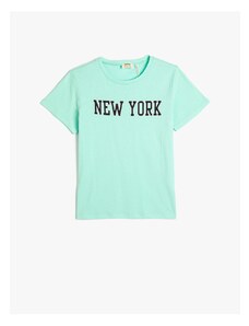 Koton T-Shirt with New York Print Short Sleeved Crew Neck Cotton