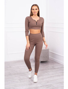 Kesi Žebrovaný crop top set mocca