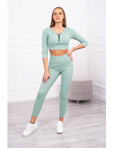 Kesi Žebrovaný crop top set tmavě mátový