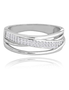 MINET Křížený stříbrný prsten s bílými zirkony vel. 66 JMAN0417SR66