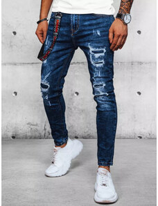 BASIC TMAVĚ MODRÉ PÁNSKÉ DŽÍNY S ODĚRKAMI Denim vzor