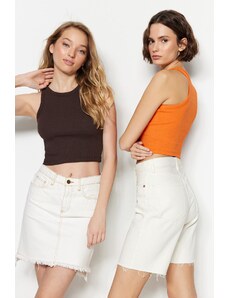 Trendyol Brown-Orange 2-Pack Fitted Crop, Corduroy, Stretchy Knit Undershirt