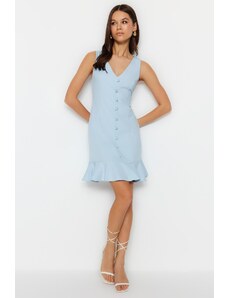 Trendyol Blue Flounce Tlačítko A-Linie / Bell Form Tkané mini šaty