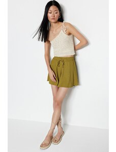 Trendyol Oil Green Relaxed Fit Regular Waist Wrap/Textured Knitted Shorts