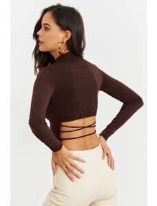 Cool & Sexy Women's Brown Waist Open Crop Blouse GC115