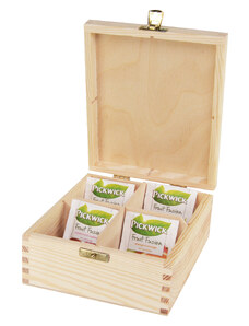 Dřevěná krabička na čaj s čtyřmi přihrádkami a zapínáním II. - 2. jakost