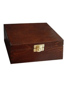 Dřevěná krabička na čaj s čtyřmi přihrádkami a zapínáním, hnědý nátěr