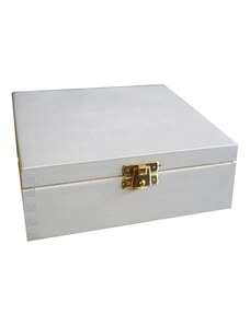 Dřevěná krabička s víkem a zapínáním 18 x 18 x 6 cm, bílý nátěr
