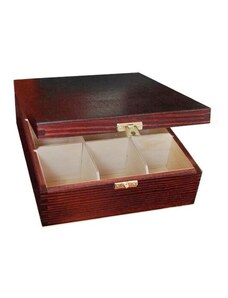 Dřevěná krabička na čaj s devíti přihrádkami a zapínáním, nátěr mahagon