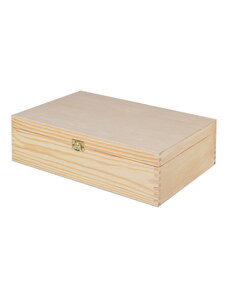 Dřevěná krabička s víkem a zapínáním - 30 x 20 x 10 cm, přírodní