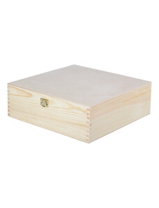 Dřevěná krabička s víkem a zapínáním - 30 x 30 x 10 cm, přírodní