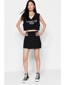 Trendyol Black Pleat Detailed High Waist Mini Skirt With Knitted Shorts