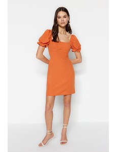 Trendyol Orange Mini tkané šaty s balónovým rukávem tkané prádlo
