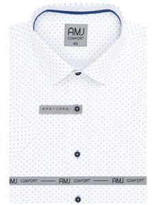 Košile AMJ Comfort fit s krátkým rukávem - bílá s jemným vzorem VKBR1287