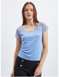 Orsay Modré dámské tričko s krajkou - Dámské