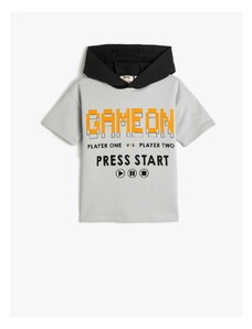 Koton Hooded T-Shirt Slogan Printed Short Sleeve Color Blocked