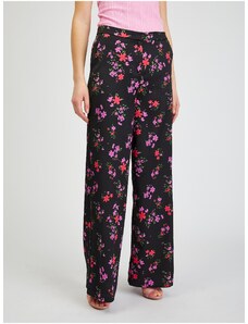 Orsay Černé dámské květované široké kalhoty - Dámské