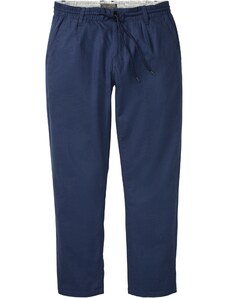 bonprix Chino lněné kalhoty bez zapínání Modrá