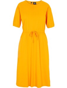 bonprix Midi bavlněné šaty s řabkováním a kapsami Oranžová