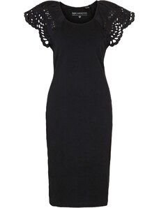 bonprix Úpletové šaty s ažurovou krajkou Černá