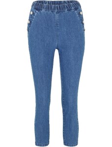 bonprix 7/8 pohodlné strečové kalhoty s pohodlnou pasovkou a ozdobnými knoflíky Modrá