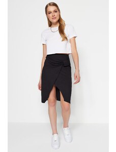 Trendyol Black Crepe Double Breasted High Waist Midi Knitted Skirt