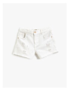 Koton Denim Shorts with Pockets Frayed Detailed Cotton Tasseled Edges with Adjustable Elastic Waist